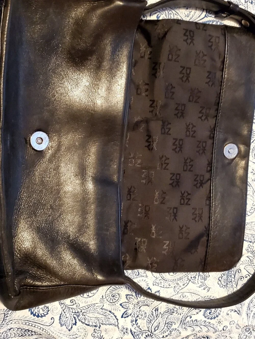 DKNY Black Leather Messenger Bag with Adjustable Strap